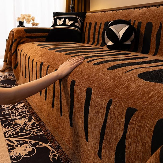 ROOMLIFE Dark Brown Couch Cover 3 Cushion Sofa, Washable Non Slip Furniture Sofa Protector Cover, Soft Chenille Sofa Slipcovers Sectional L Shape Dogs Couch Cover Throw Blanket with Tassels71''X150'' by ROOMLIFE