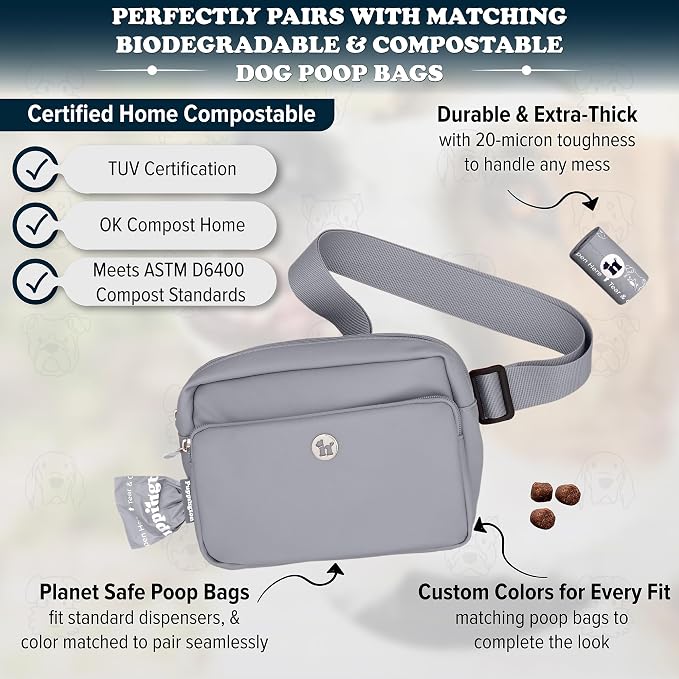 Puppington 3-in-1 Crossbody Dog Walking Bag & Treat Pouch with Matching Planet Safe Poop Bags & Built-In Dispenser - Zippered Pockets (Charcoal Gray) - Image 5
