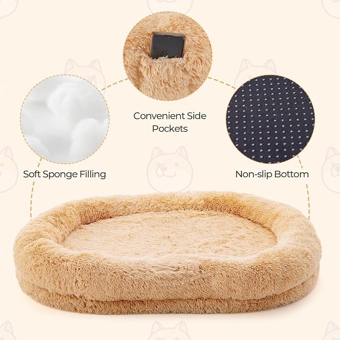Giantex Human Dog Bed - 71" x 45" Large Human Size Dog Bed for Adult, Orthopedic Egg Crate Foam, Washable Faux Fur Bed Cover, Blanket, Pillow, for Pets and People Doze Off Napping (Brown) - Image 7