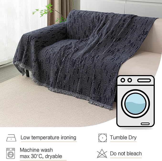 MYSKY HOME Loveseat Cover Navy Couch Cover Sectional Couch Covers for 2 Cushion Couch Sofa Thick Universal Chenille Sofa Cover with Tassel Durable Furniture Protector for Dogs 91" x 118" - Image 6