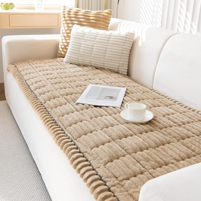 Thick Pet Couch Covers for Sofa (27.6"x94.5",Stripe Camel) | Soft Sofa Covers for 4 Cushion Couch, Machine Washable，Non Slip Sofa Cover, Flannel Dog Pet Friendly Couch Covers Protector by TIANXINBAOBEI