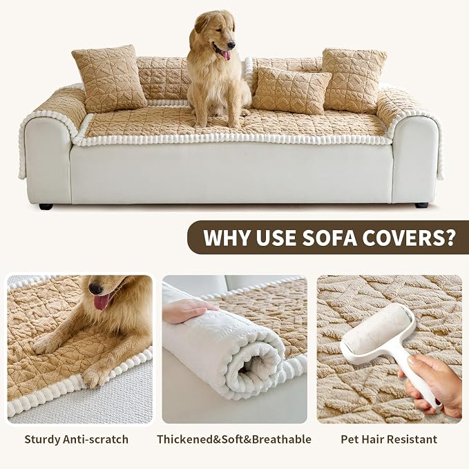 Fuzzy Couch Covers for Dogs, Non Slip Thick Dog Couch Cover Protector, Plush Pet Couch Covers for Sofa Washable, Soft Sofa Cushion Slipcovers Pet Friendly(1PC, Light Brown, 27.6”x82.7”) - Image 4
