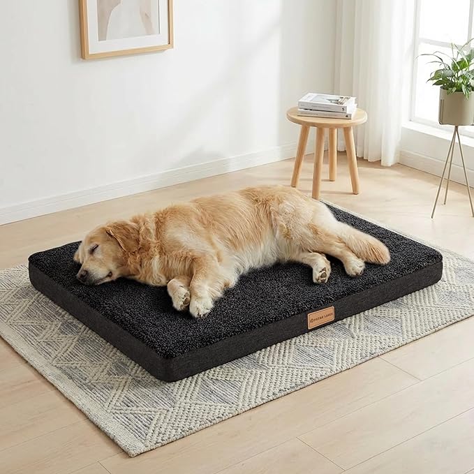 Patas Lague Orthopedic Large Dog Bed Washable Pet Sofa Mat 42''X28'' Black | Egg-Crate Foam Dog Couch For Large Sized Dogs, Waterproof Removable Cover, Soft Pet Crate Bed With Nonskid Bottom by PatasLague