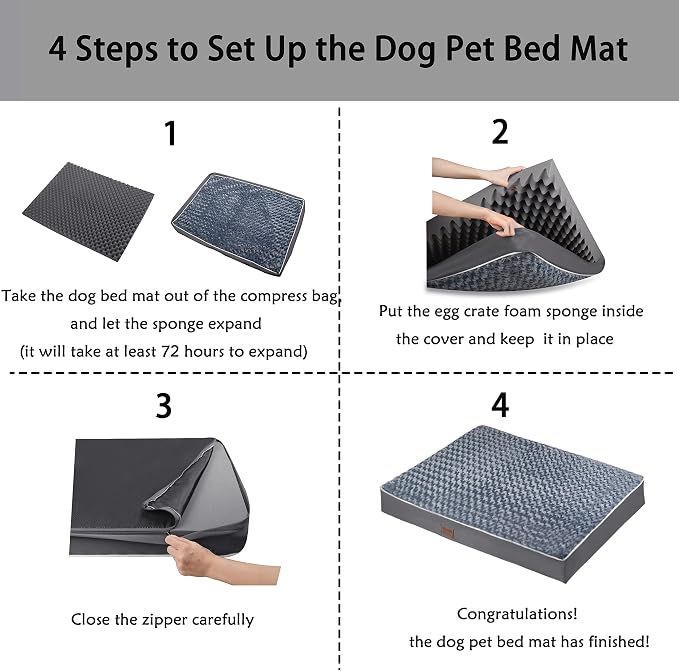 Grey 42''x30''x4 Big XL Orthopedic Rose Plush Cover Dog Bed | Soft, Waterproof, Egg Foam, Pet Crate Beds Mat, Kennel Pads, Removable Washable Cover,Non-Slip Bottom,Anti-slip oxford fabric - Image 6