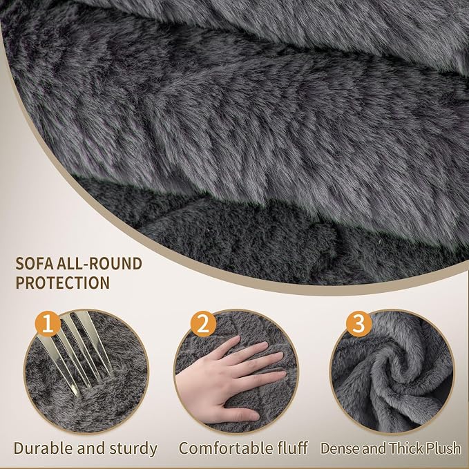 Waterproof Dog Bed Cover Non Slip Couch Cover for Dogs Washable Soft Faux Fur Sofa Cover Couch Covers for 3 Cushion Couch Sofa Pet Friendly (Grey, 22.5x22.5（2pc）) - Image 3