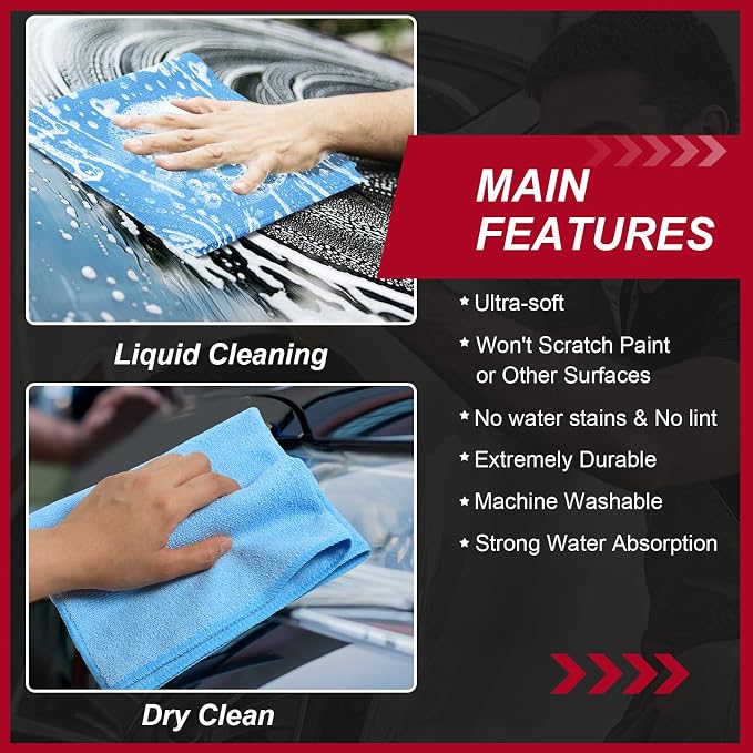 Oudain 200 Pcs Microfiber Cleaning Cloth 16x16 Inch Microfiber Towels for Car Ultra Absorbent Cleaning Rags Reusable Lint Free Streak Free Detailing Towel for Car Washing Drying Dusting (Blue) - Image 4