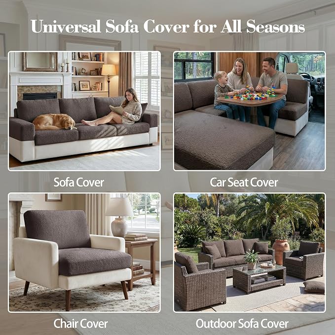 OHSIO Couch Cushion Covers for Sectional Sofa, Stretch Soft Sofa Slipcovers Washable Wear-Resistant Universal Furniture Protector for Living Room(1 Piece Chaise Cover, Brown) - Image 8