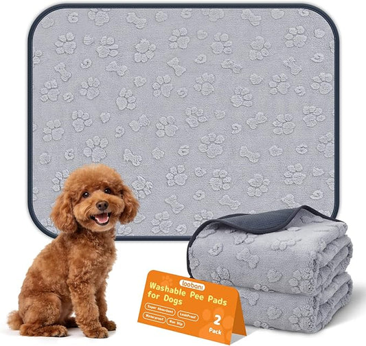 LOOBANI Washable Puppy Pads Waterproof 36"x24", 4 Pack, Gray | Soft Reusable Pee Pads For Dogs, Floor, Crate, Bed, Incontinence, Housebreak, Fast Absorbent, Non-Slip, Leakproof by LOOBANI