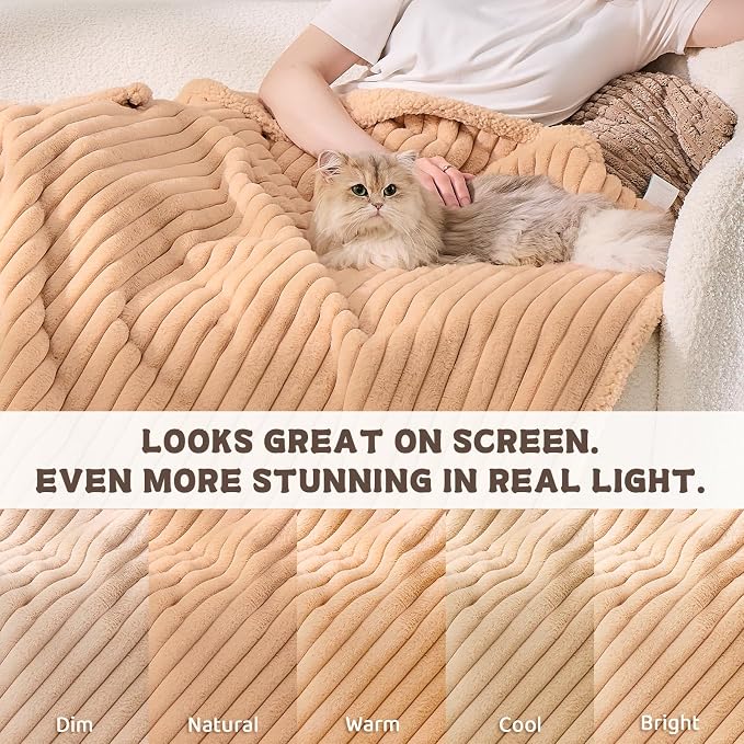 Qeils Waterproof Calming Dog Blanket for Medium Dogs, Noiseless Soft Plush Pet Blanket for Cats, 500GSM Thick Faux Fur Pet Throw, Couch Furniture Protector for Puppy, Sand Beige, 30x40IN - Image 6