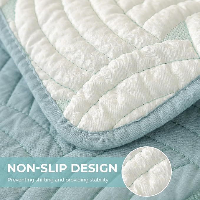 vctops Solid Color Cotton Quilted Sofa Couch Cover Weave Pattern Soft Sectional Couch Covers Embroidery Non-Slip Sofa Slipcover for Dogs, Children, Pets Furniture Protector (Blue,28"x94") - Image 3
