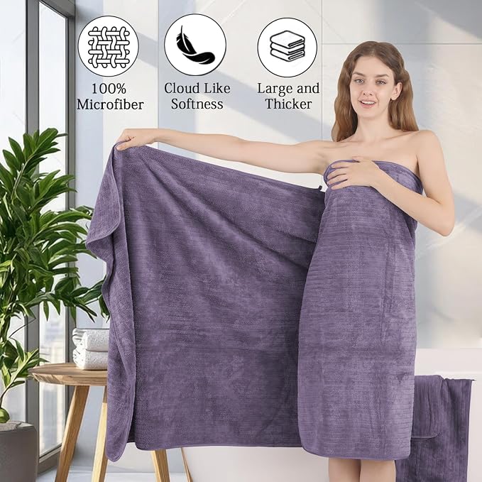 18 Piece Family Bath Towel Set Include 6 Bath Towels,6 Hand Towels and 6 Washcloths Soft Bathroom Towel with Hanging Loops,Highly Absorbent Quick Dry Towels Set for Bathroom,Hotel and Spa-Dark Purple - Image 9