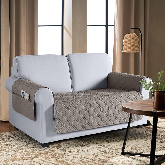 VANSOFY Waterproof Loveseat Couch Cover for Pets, Khaki, 47.2" | Non-Slip, Washable, Utility Pockets, Pet Friendly, Furniture Protector Slipcover for 2 Cushion Couch - Image 2