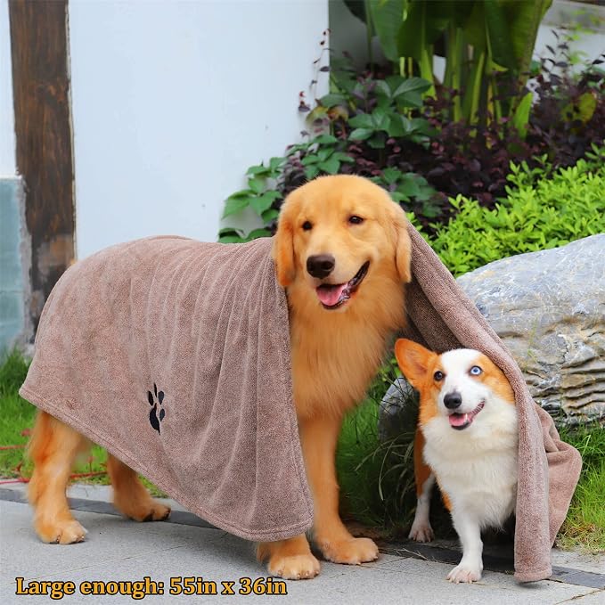 Dogvingpk Extra Large Dog Towel 3 Pack, Super Absorbent Soft Quick Drying Microfiber Pet Bath Towels for Large & Medium Dogs (XL-55" * 36", Grey and Black and Brown) - Image 3