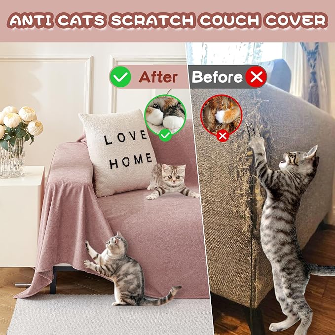 MYSKY HOME Pink Sofa Cover, Couch Covers for Pet Couch Cover Reclining Couch Covers, Covers for 3 Cushion Couch, Thick Durable Washable Sofa Covers for Furniture Couch Cover, 91" x 134" - Image 8