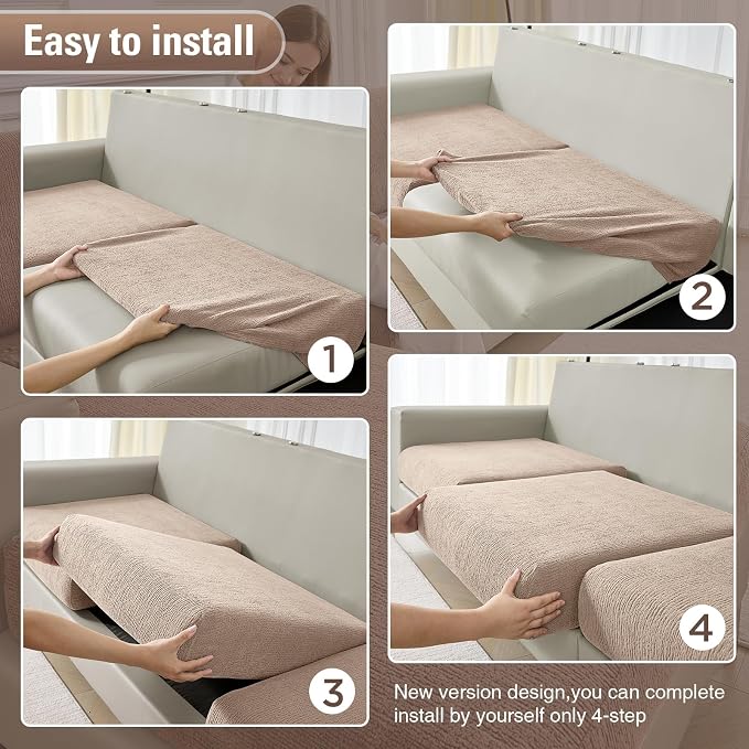 Couch Cushion Covers for Sectional Sofa Stretch Sofa Slipcovers Washable Wear-Resistant Sectional Couch Covers L Shaped Seats Furniture Protectors for Pets(Khaki, 3 Seater+1 Chaise) - Image 5