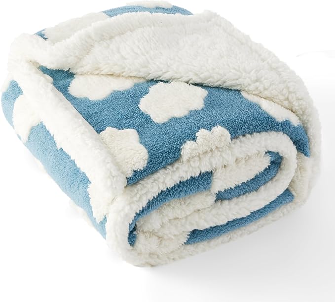 LE SURE Waterproof Dog Blankets for Large Dogs Cute Cozy 3D Jacquard,50x60 | Warm Soft Pet Blanket for Senior Dogs Aesthetic Gift, Washable Sherpa Throw, Reversible Couch Protector, Clouds Blue - Image 6