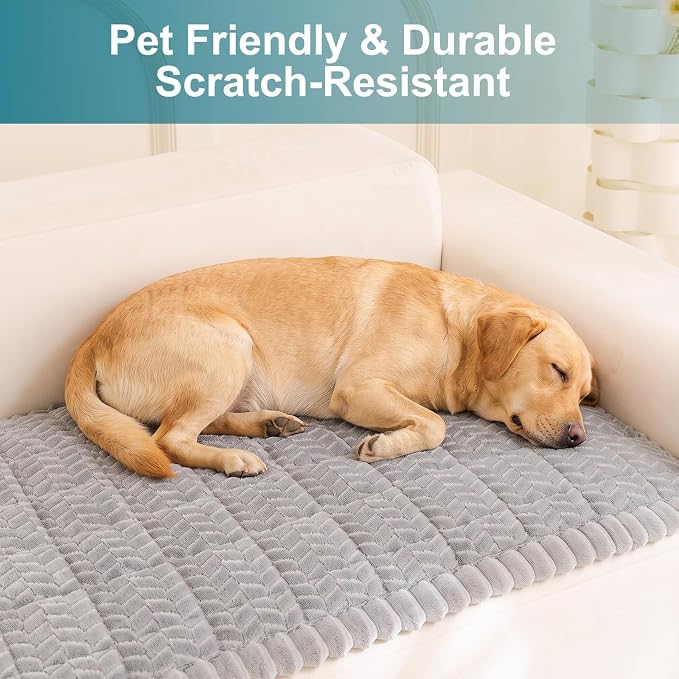 KRFOONN Couch Cover for Dogs Washable Sofa Covers for 3 Cushion Non-Slip Fuzzy Couch Cushion Covers Sofa Slipcovers Furniture Protector with Elastic Straps for Dogs Pets Mat (Light Grey, 27.6" x 59") - Image 5