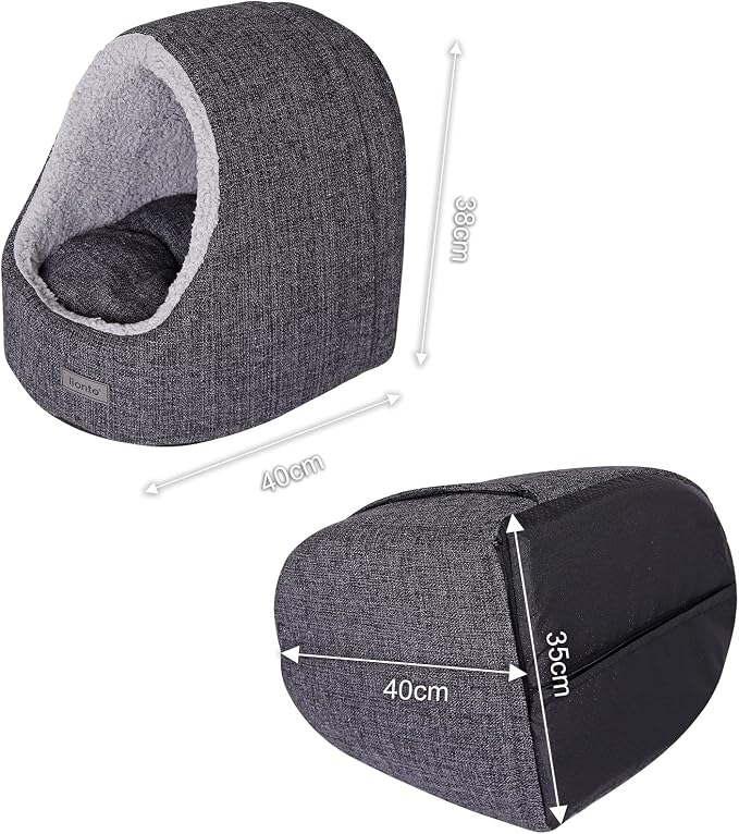lionto cat cave with Cuddly Reversible Cushion, Washable pet Bed, Well Padded for Cats and Small Dogs, 15,7x13,8x15 in, Cozy cat Bed with Non-Slip nubs, Dark Grey Mottled - Image 5