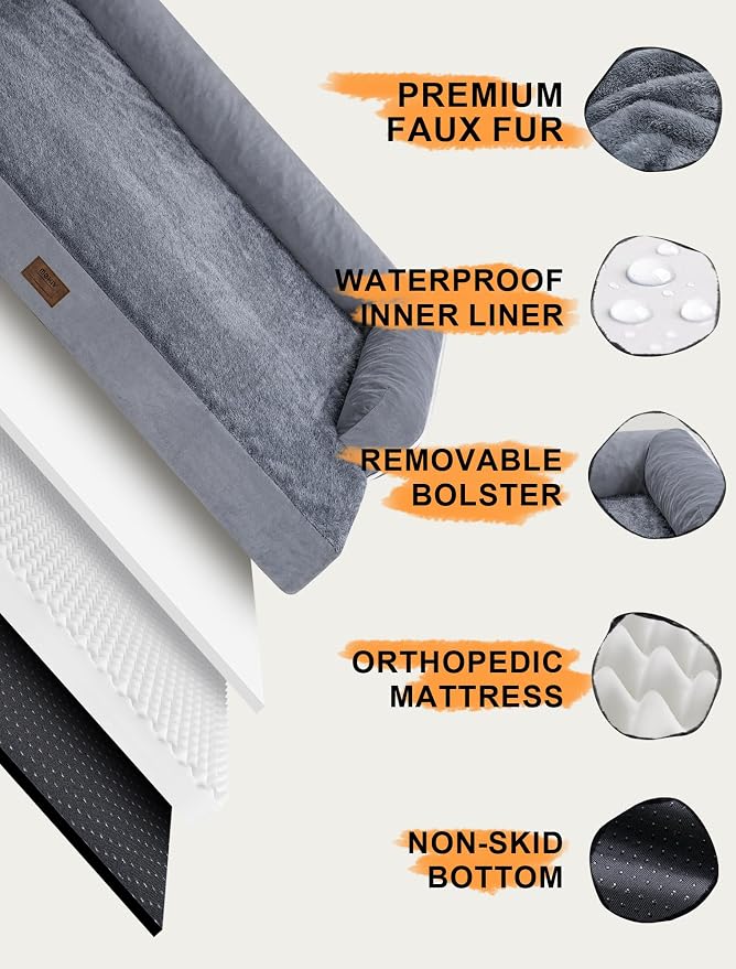 MEKIY Orthopedic XL Dog Bed with Bolster for Extra Large Size Dogs | Pillow Support for Neck Relief, Egg Crate Foam, Skin-Friendly Surface, Waterproof Liner, Anti-Slip Bottom, 42 x 30 Inch - Image 4