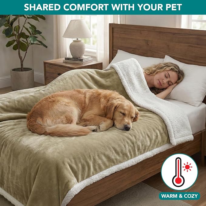 PetAmi Waterproof Dog Blanket for Couch, Extra Large 80x60, Pee Proof Sherpa Fleece Reversible Pet Throw, Furniture Protector for Bed Sofa Crate Kennel, Soft Washable Cover for Dog Cat, Taupe - Image 4