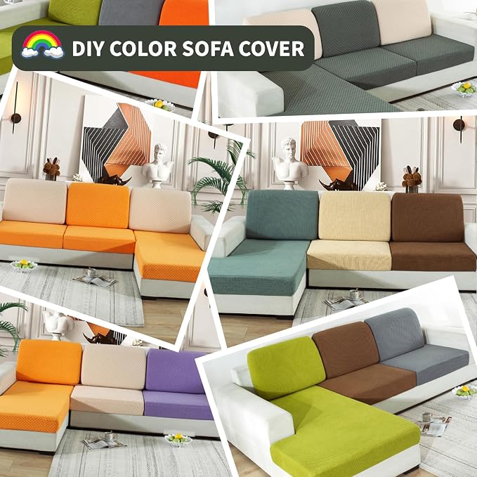 【Clearance】 Sectional Couch Covers for L Shaped Chaise Lounge 1 Piece Separate Cushion Couch Universal Replacement Large Checkered Furniture Protector with Elastic Bottom (Chaise Cover, Army Green) - Image 8