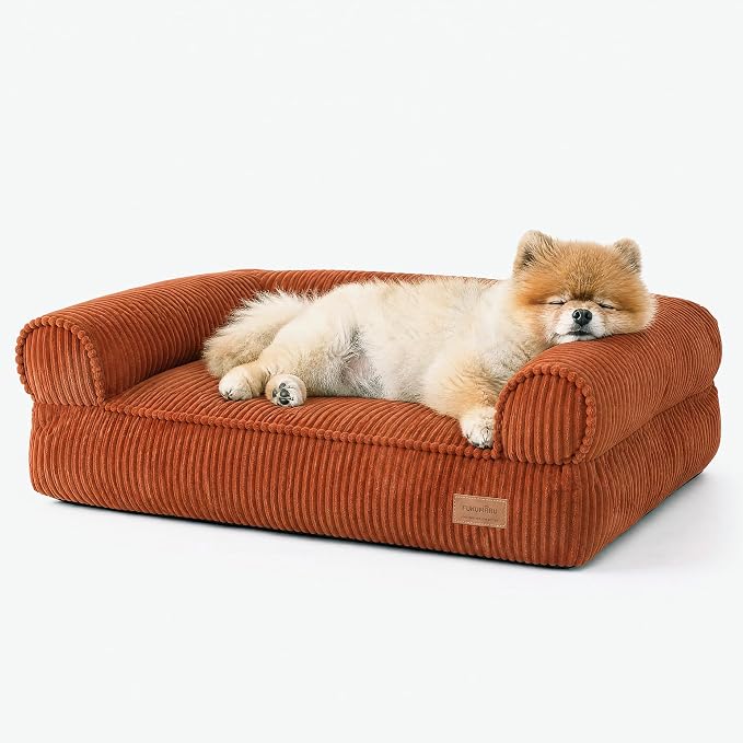 FUKUMARU Dog Couch Bed, Corduroy Cozy Cat Bed, Waterproof, Washable Cover | 28in Orthopedic Dog Beds Sofa for Small Dogs and Large Cats, Cute Warm Cotton Pet Sofa by FUKUMARU