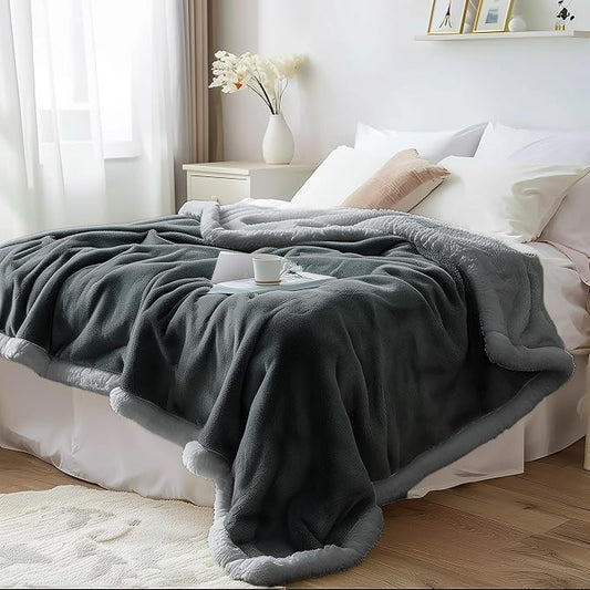 Waterproof Blanket Double Size - Sherpa Fleece Reversible Throw, Soft Warm Leak-Proof Bed & Couch Protector for Kids, Pets & Everyday Spills (Charcoal Grey/Silver Grey, 85x90) by BeddingAid