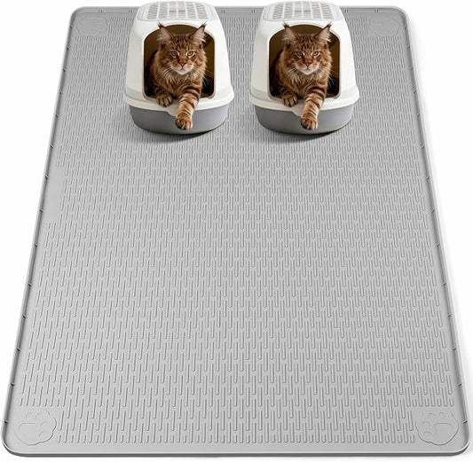 Silicone Cat Litter Mat for Litter Box 57”x40” Large Cat Mat, Light Grey | Waterproof, Non-Slip, Leak-Proof Rug Mat with Lip, Easy to Clean, Extra Large Litter Catcher Mat for Floor by Bartuke