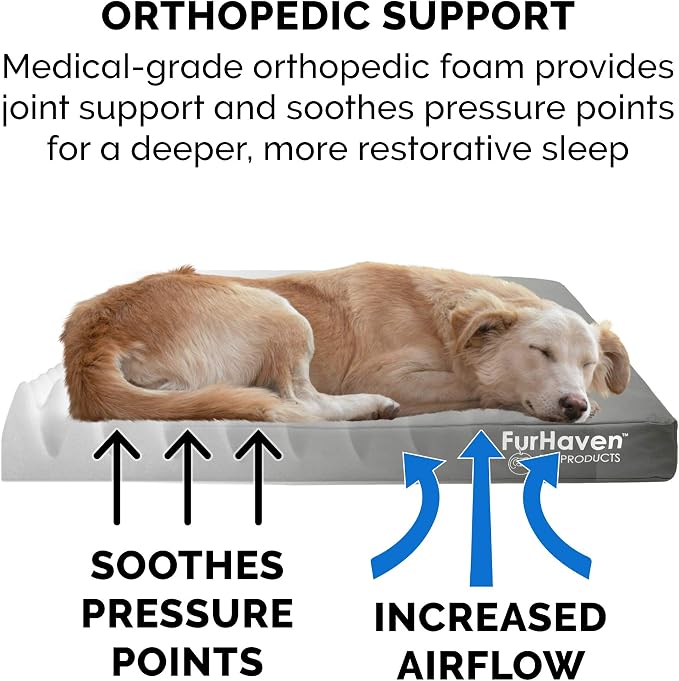 Furhaven Water-Resistant Orthopedic Dog Bed for Medium/Small Dogs w/ Removable Washable Cover, For Dogs Up to 35 lbs - Indoor/Outdoor Logo Print Oxford Polycanvas Mattress - Stone Gray, Medium - Image 5