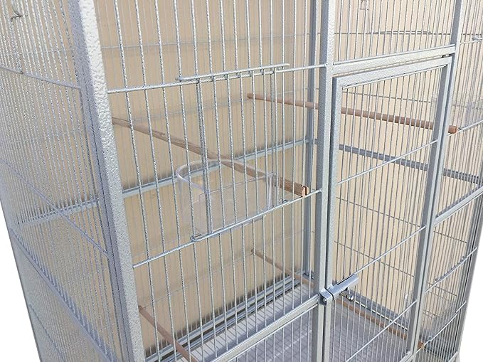 64" Extra Large Wrought Iron Metal Tight 1/2-Inch Bar Spacing Bird Flight Breeder Cage with Side Breeding Nesting Box Doors Easy Clean Pull Out Tray with Removable Rolling Stand - Image 5