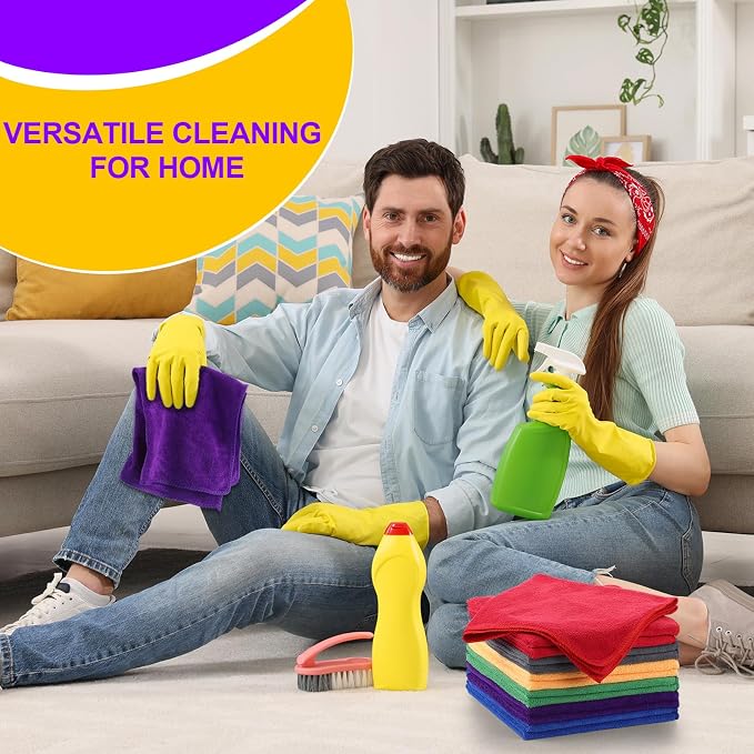 Nuenen 60 Pcs Microfiber Cleaning Cloths for Cars 16 x 16 Inch Ultra Absorbent Car Towels Drying Reusable Cleaning Supplies House Kitchen Window Microfiber Towel (6 Color) - Image 4