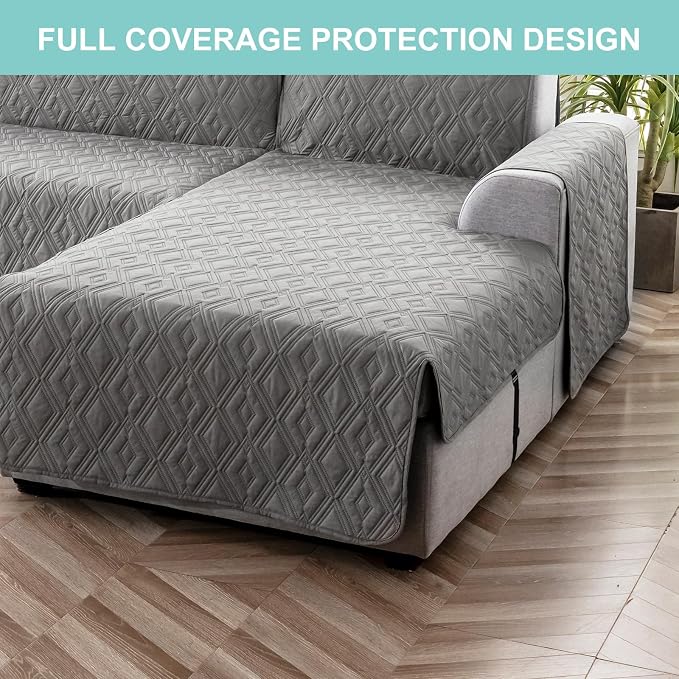 Genina Waterproof L Chaise Sectional Cover for Kids Pets (Gray, Large) | Reversible Design,Anti-Slip Fit,Blocks Pet Hair and Scratches,Stain-Resistant & Easy Install,Machine Washable - Image 6