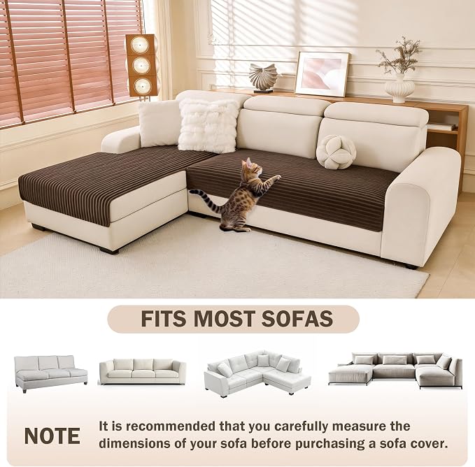 MEETSKY 100% Waterproof Sectional Couch Covers, 2 Pieces Pet Friendly Washable Couch Covers for Sectional Sofa, Non Slip Dogs Couch Cover for 2 Cushion L Shape, Chocolate, X-Large, 35"x63"+35"x70.9" - Image 2