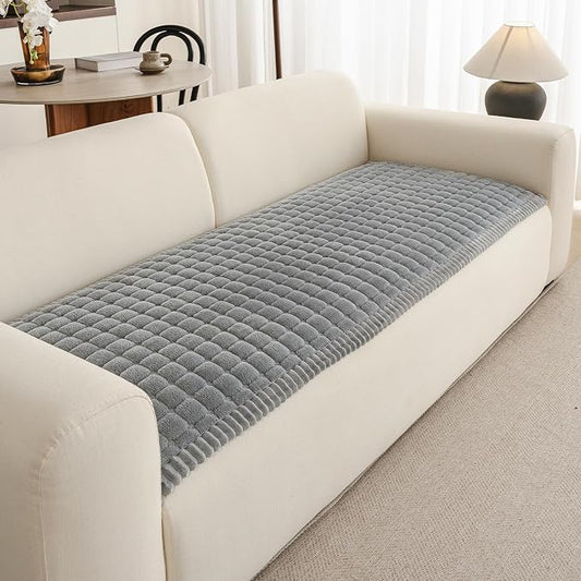 Couch Covers for Sofa Washable, Non Slip Couch Covers for Dogs, Soft Plush Pet Friendly Dog Couch Cover, Plaid Couch Protector for Dogs, Pet Couch Cover for 2-3 Seats(Light Grey,28"×71",1PC) by Unknown