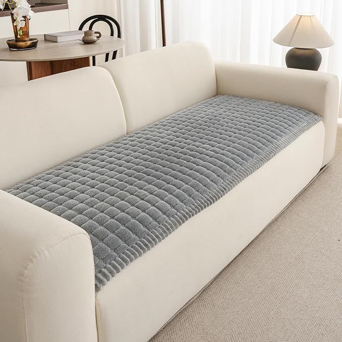 Couch Covers for Sofa Washable, Non Slip Couch Covers for Dogs, Soft Plush Pet Friendly Dog Couch Cover, Plaid Couch Protector for Dogs, Pet Couch Cover for LoveSeat(Light Grey,28"×59",1PC) by Unknown