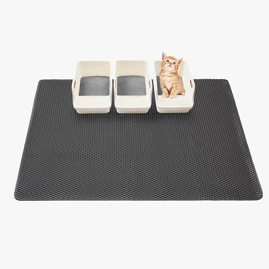 XXL 47x36in Extra Large Litter Mat, Litter Box Mats Extra Large-Less Mess | Soft EVA, Double-Layer Honeycomb Litter Trapping Mat, Waterproof Anti-Slip, Washable & Easy clean, Ideal for Multi-Cat(Grey) by Unknown