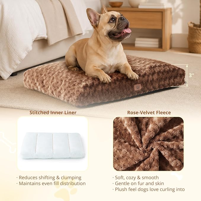 EGOHOME Dog Bed for Medium Dogs, Shredded Memory Foam, Washable, Non-Slip | Balanced Support Foam, CertiPUR-US, Removable Washable Cover, Rose Velvet, Dog Crate Bed & Kennel Pad, 29 x 21 Inch, Brown - Image 2