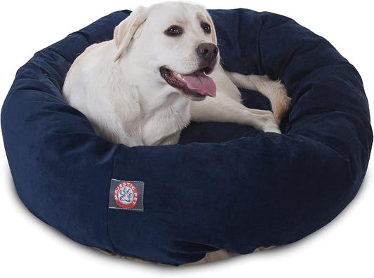 Majestic Pet Large Dog Bed, Washable Orthopedic Donut Cuddle Bed for Big Dogs, Calming Pet Bed with Bolster Support,Micro-Velvet Villa Navy Blue 40x29x9 Inch by MajesticPet