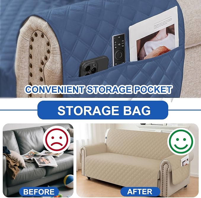 Waterproof Couch Cover for Pets Large, Sofa Covers for 3 Cushion Couch Washable, Non Slip Couch Covers for Dogs with Side Pockets, Quilted Couch Covers (Oversized Sofa, Khaki) - Image 5