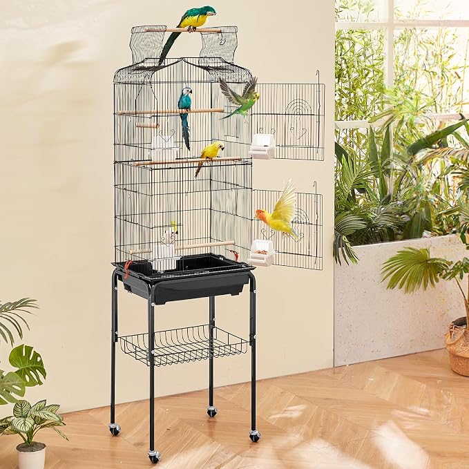 VEVOR 64-inch Open Top Large Parrot Bird Cage with Detachable Rolling Stand for Parakeets Finches Canaries Lovebirds Cockatiels Budgies Small Quaker Conures Flight Birdcage with Swing and Perch - Image 8