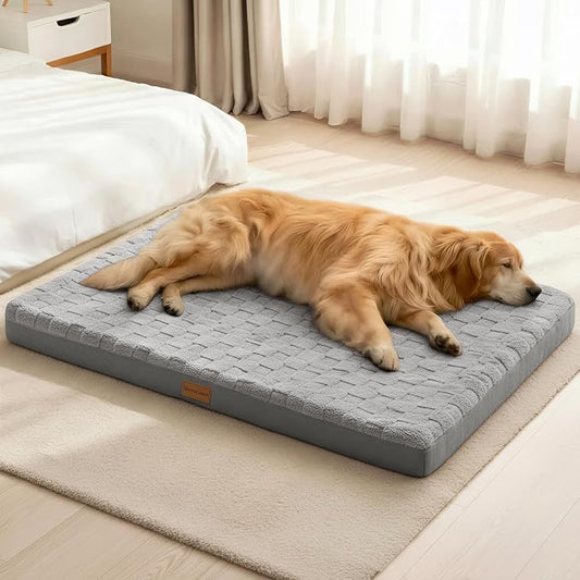 Patas Lague Orthopedic Large Dog Bed Washable Pet Crate Mat 48''X30'' Grey | Egg-Crate Foam Dog Couch For Large Sized Dogs, Waterproof Removable Cover, Soft Pet Bed With Nonskid Bottom by PatasLague