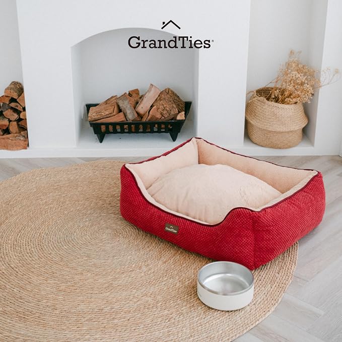 GRANDTIES Fluffy Dog Beds for Small Medium Large Dogs & Cats, Machine Washable Dog Bed, Rectangle Breathable Soft Calming Sleeping Warming Pet Beds with Waterproof & Non-Slip Bottom (M 34", Cherry) - Image 8