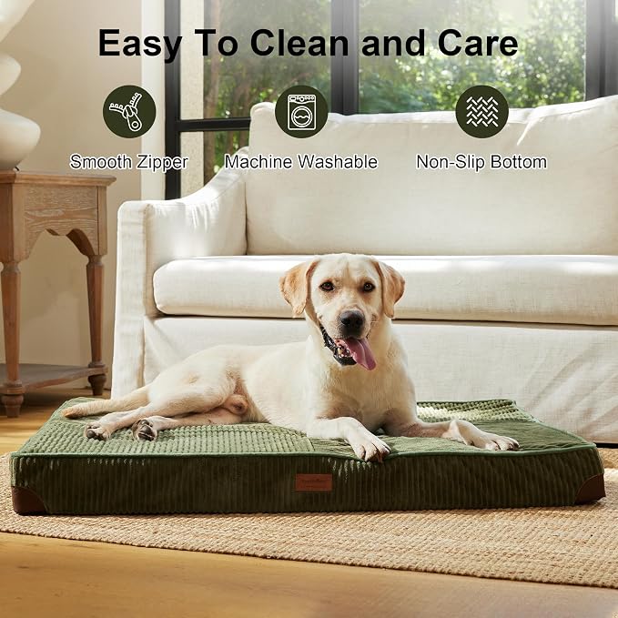 FUKUMARU X-Large Dog Bed, Thickened Waterproof Dog Mat with Washable Cover | 4" Extra Thick Egg Crate Foam Pet Mat, Corduroy Orthopedic Dog Bed for Crate, Flat Dog Pad with Anti-Slip Bottom - Image 5