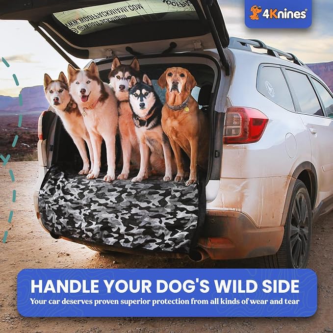 4Knines Split Cargo Liner for SUV – for Dogs & Pets, Heavy-Duty, Waterproof Trunk Mat & Cargo Cover – Fits 60/40 Split Bench & Armrest Pass-Through – Machine Washable, Non-Slip, Durable (Small, Camo) - Image 3