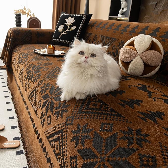 VClife Boho Couch Cover for Christmas 1 Piece Soft Warm Couch Cover for Sectional Sofa, Washable Pumpkin and Black Jacquard Loveseat Sofa Covers for Home Office RV 71"x118" - Image 8