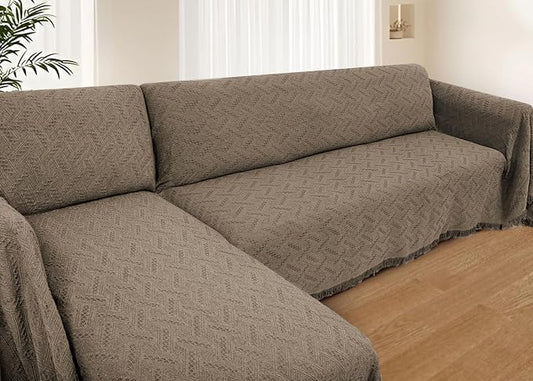 HOMERILLA 2 Piece Sectional Couch Cover for L Shape Sofa Taupe L | Washable Fabric, Anti-Pet Hair, Stain & Wear Resistant, Multiuse Sofa Blanket Protector, Pet Friendly Easy Installation by HOMERILLA