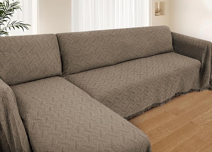 HOMERILLA 2 Piece Sectional Couch Cover for L Shape Sofa Taupe XXL | Washable Fabric, Anti-Pet Hair, Stain & Wear Resistant, Multiuse Sofa Blanket Protector, Pet Friendly Easy Installation by HOMERILLA