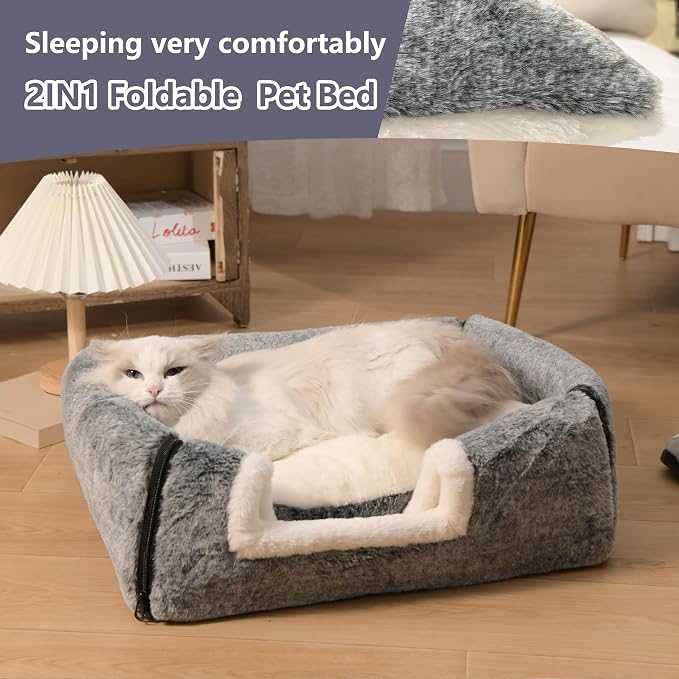 cat Bed cave-cat beds for Indoor Cats,Soft and Comfortable Cute cat Bed，cat House,with Removable Washable Cushioned Pillow,Enclosed Pet Bed,Kitten hut、Hideaway,Small Large Dog Tent (Dark Grey) - Image 3