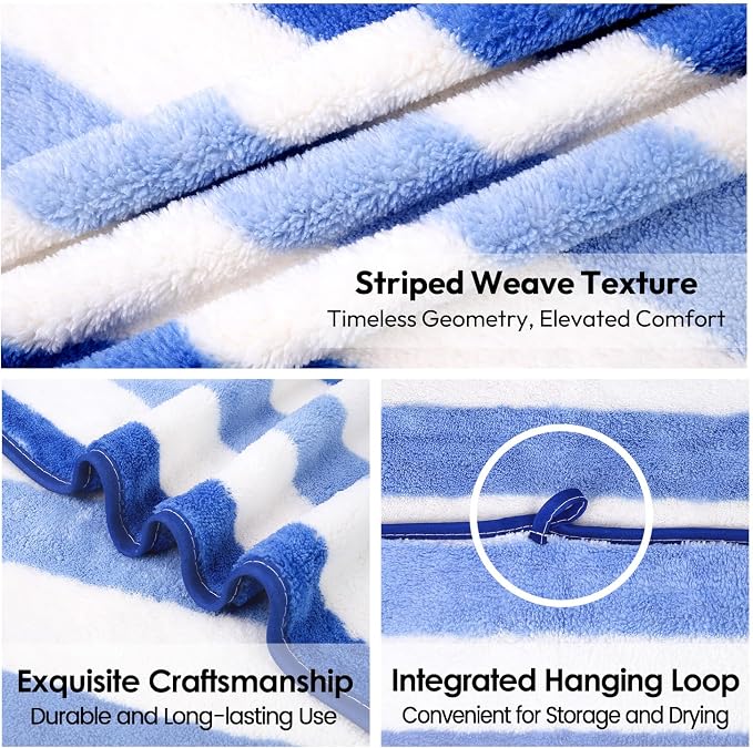 JML Bath Towels Set, Large Microfiber Bath Towel for Body, 2 Pack, 30" x 60", Oversized, Soft, Super Absorbent,Fast Drying, Perfect for Shower, Sauna, Gym, Sports, Fitness, Yoga, Cabana Stripe Blue - Image 3
