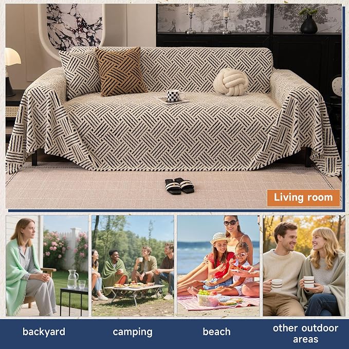 ROOMLIFE Striped Boho Black Couch Cover for 2-3 Cushion Sofa, Fuzzy Plush Warm Sofa Slipcovers Sectional Sofas Covers, Non Slip Washable Furniture Protector Soft with Tassel,Winter 71''X150” - Image 6